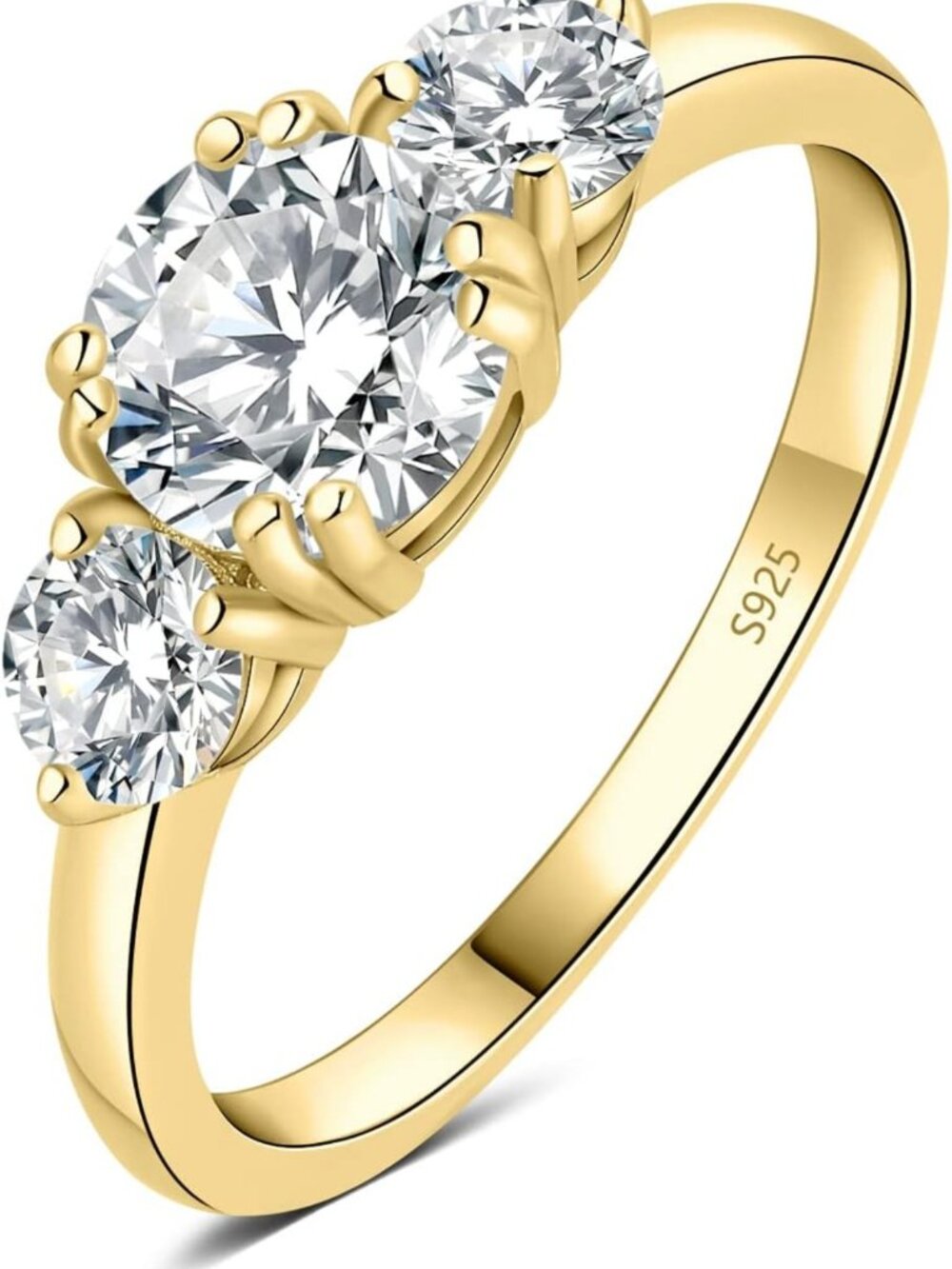 Classic 1ct Moissanite 3 Stone Engagement Ring, 925 Sterling Silver, Gold